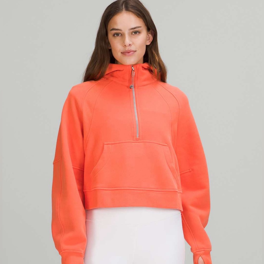 Lululemon Scuba Oversized Cropped half zip hoodie warm coral